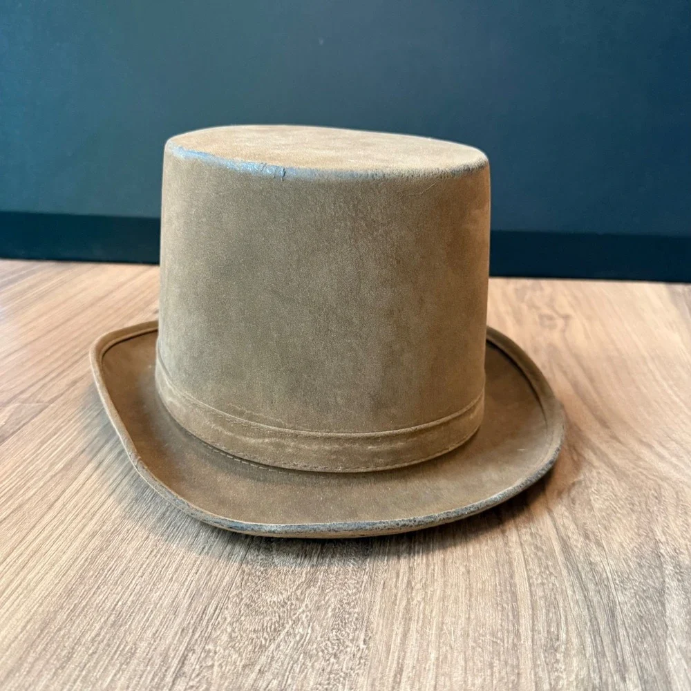 Vintage Tan Brown Suede Textured Top Hat Steampunk Costume Size 7.5 23.5in